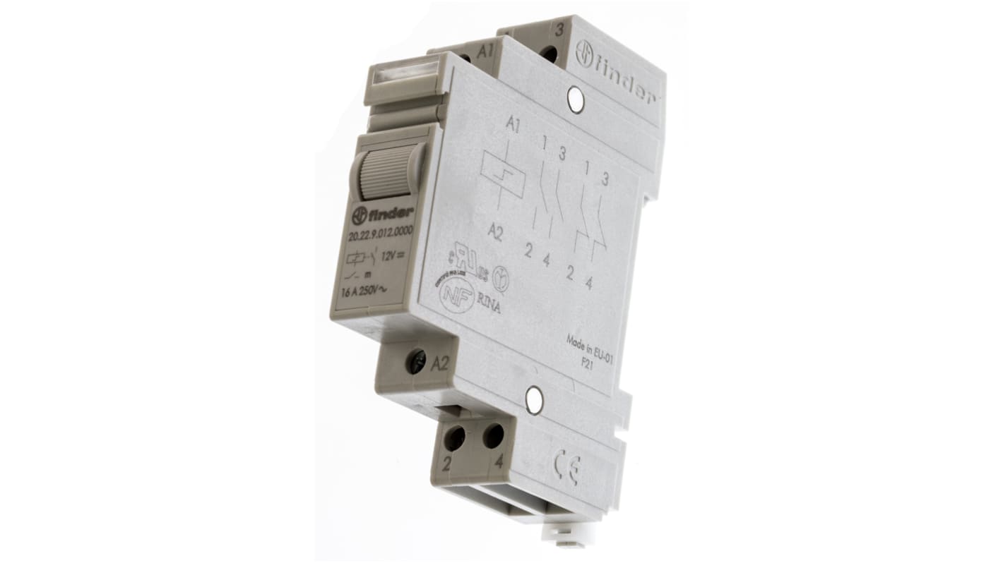 Finder DIN Rail Latching Modular Step Relay, 12V dc Coil, 16A Switching Current, DPST