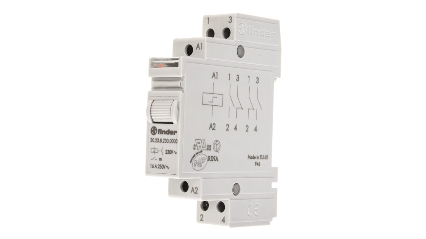 Finder DIN Rail Latching Modular Step Relay, 230V ac Coil, 16A Switching Current, SP-NC, SP-NO