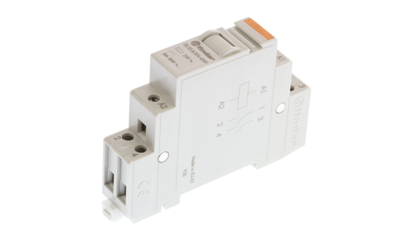 Relè di potenza Finder serie 22 Series, DPST, bobina 24V ca, Guida DIN
