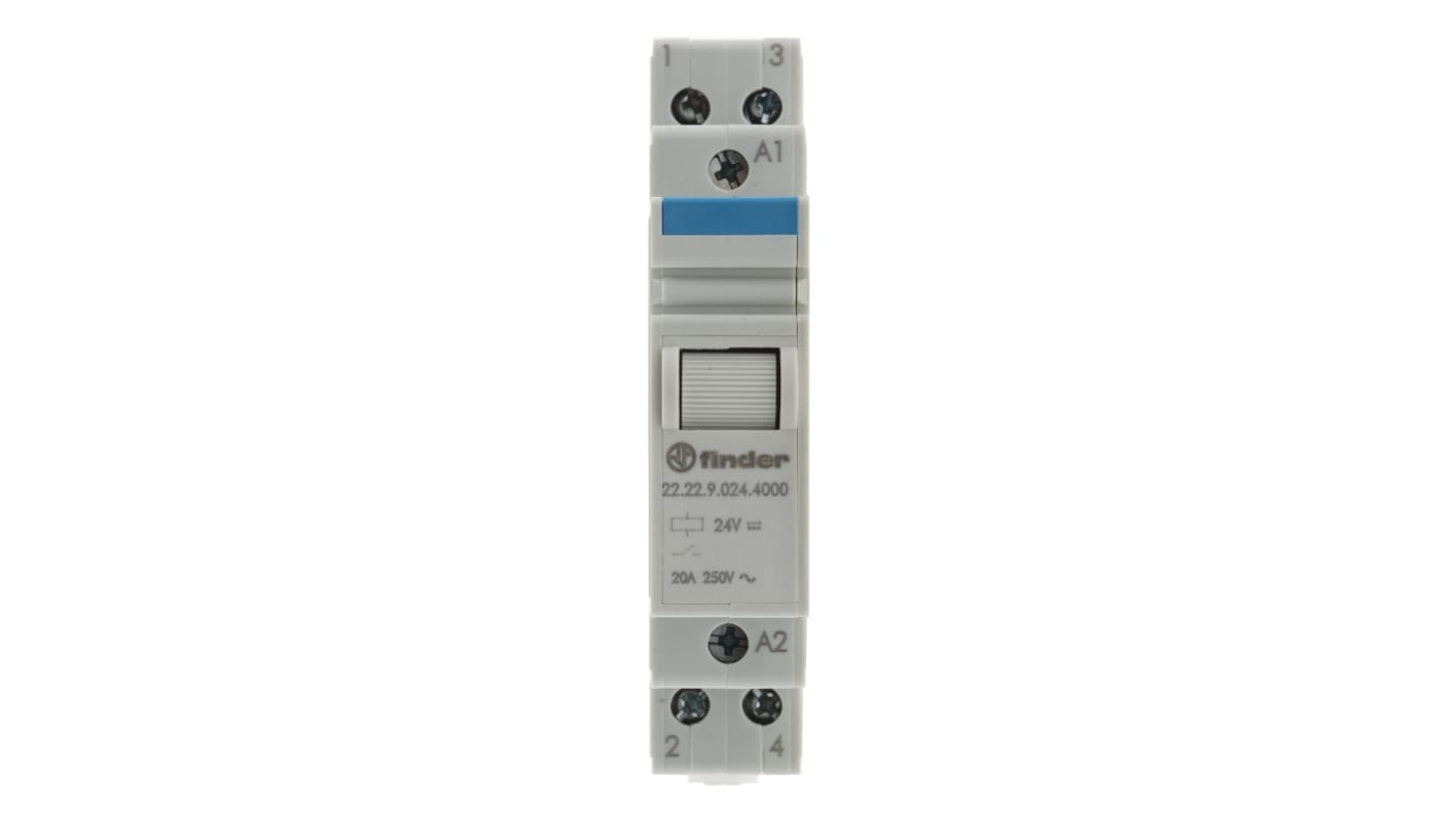 Finder DIN Rail Relay, 24V dc Coil, 20A Switching Current, DPST-NO