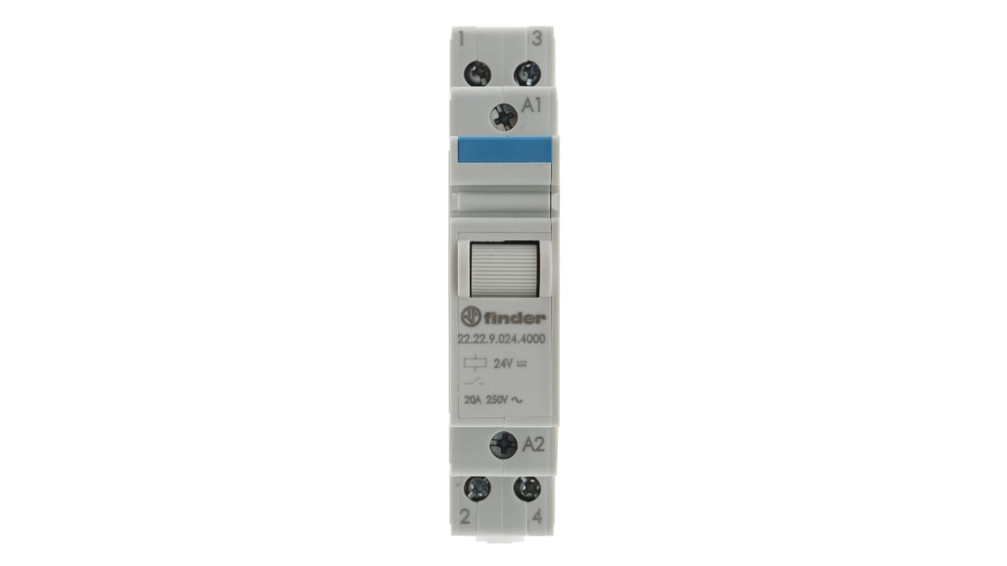 Finder DIN Rail Power Relay, 24V dc Coil, 20A Switching Current, DPST