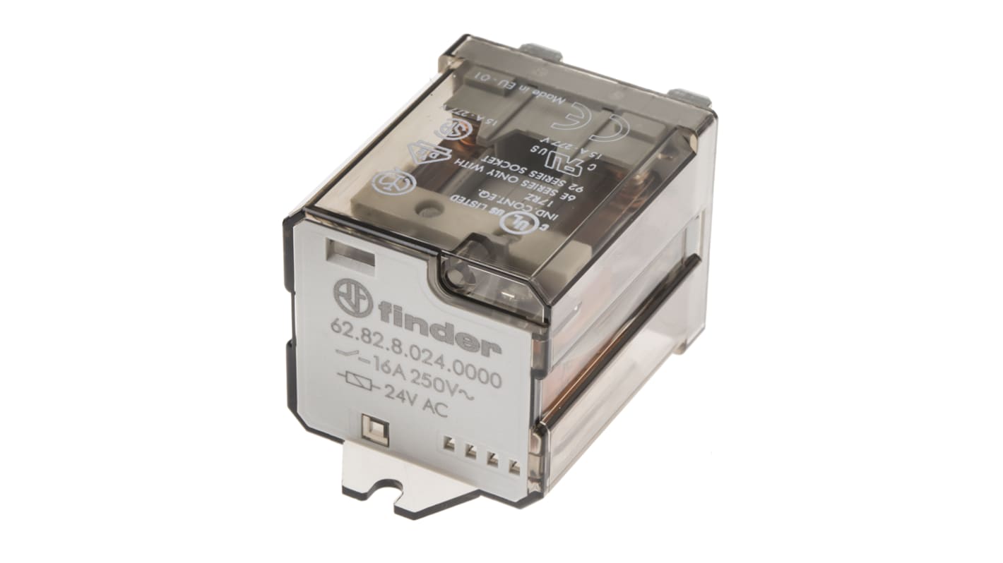 Finder Flange Mount Power Relay, 24V ac Coil, 16A Switching Current, DPDT