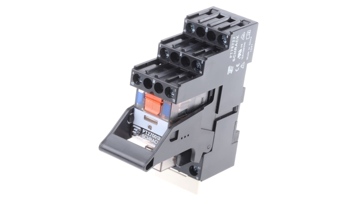 TE Connectivity DIN Rail Power Relay, 12V dc Coil, 12A Switching Current, DPDT