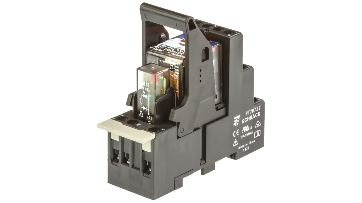 TE Connectivity DIN Rail Power Relay, 24V dc Coil, 12A Switching Current, DPDT