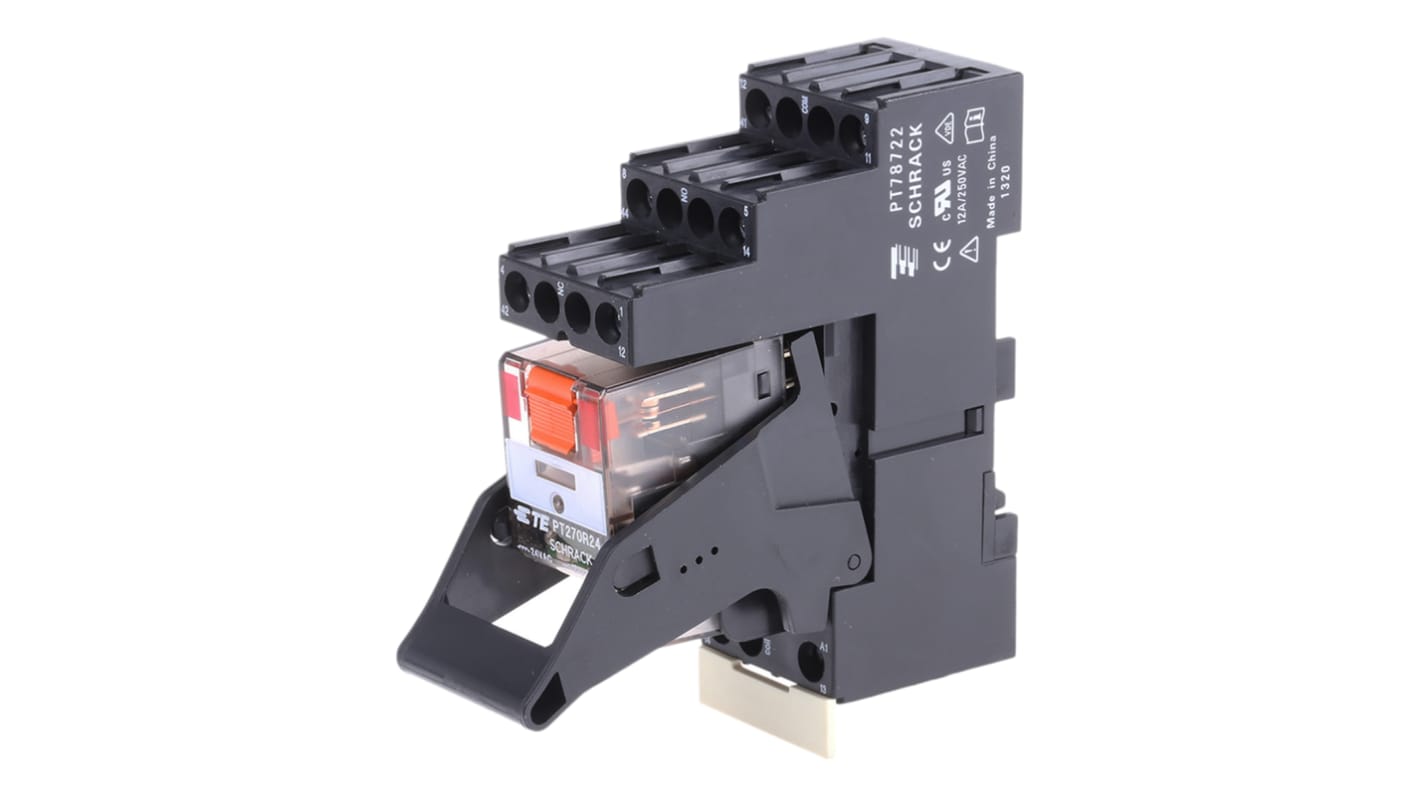 TE Connectivity DIN Rail Power Relay, 24V ac Coil, 12A Switching Current, DPDT