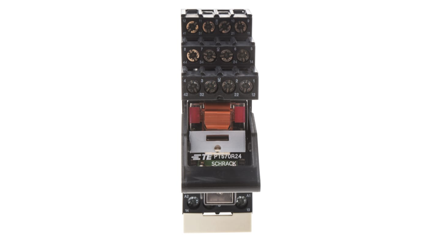 TE Connectivity DIN Rail Power Relay, 24V ac Coil, 6A Switching Current, 4PDT