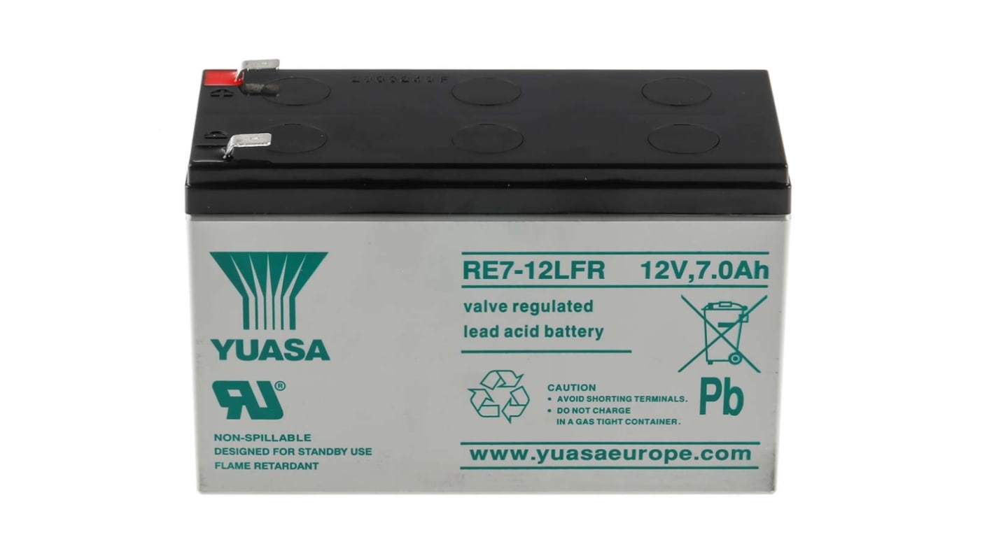 Yuasa 12V Faston F2 Sealed Lead Acid Battery, 7Ah