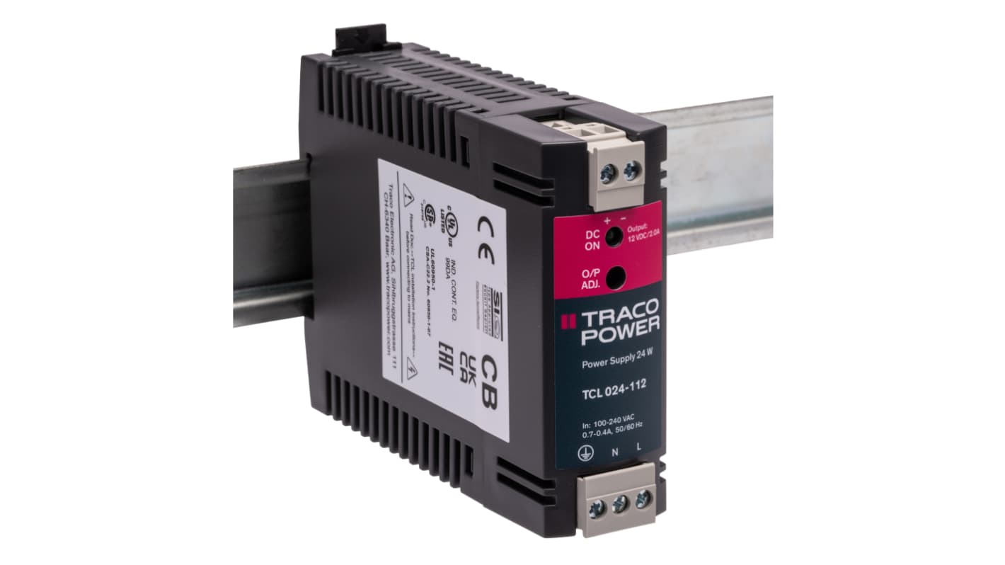 TRACOPOWER TCL Switched Mode DIN Rail Power Supply, 85 → 264 V ac / 85 → 375V dc ac, dc Input, 12V dc dc
