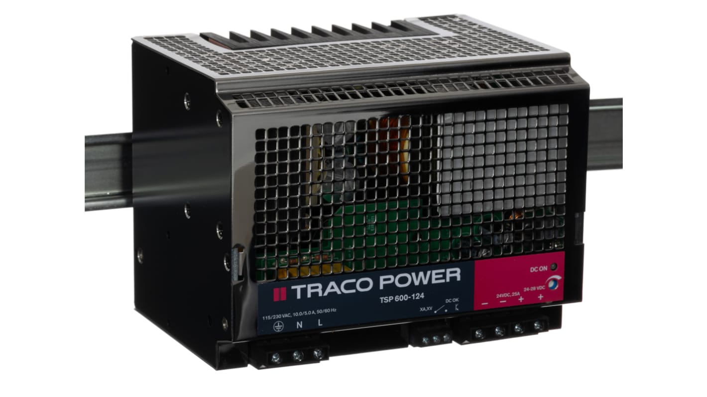 TRACOPOWER TSP Switched Mode DIN Rail Power Supply, 85 → 264V ac ac Input, 24V dc dc Output, 25A Output, 600W