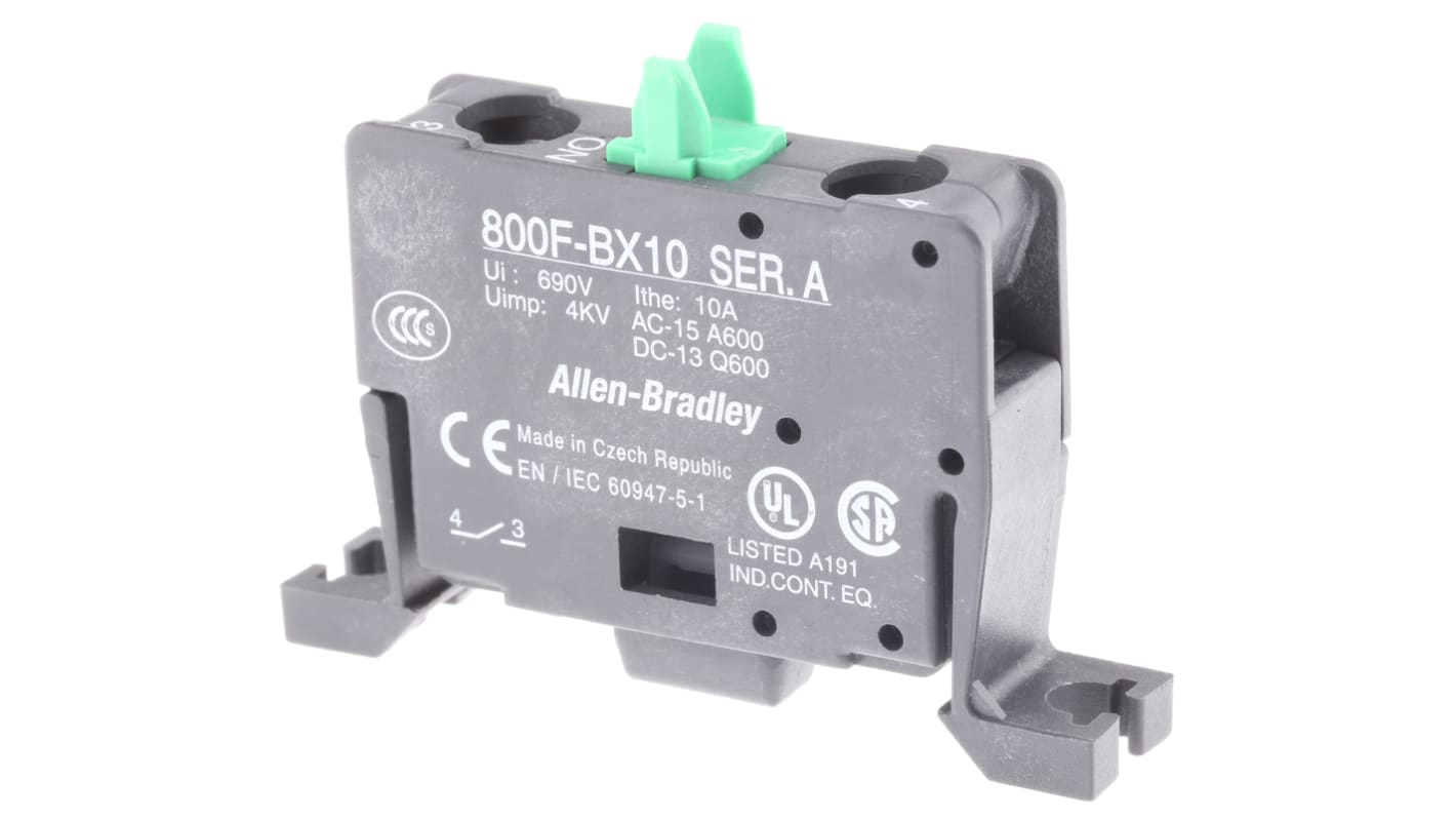 Allen Bradley 触点系统, 接触块, 600V, 1NO触点, 800F系列