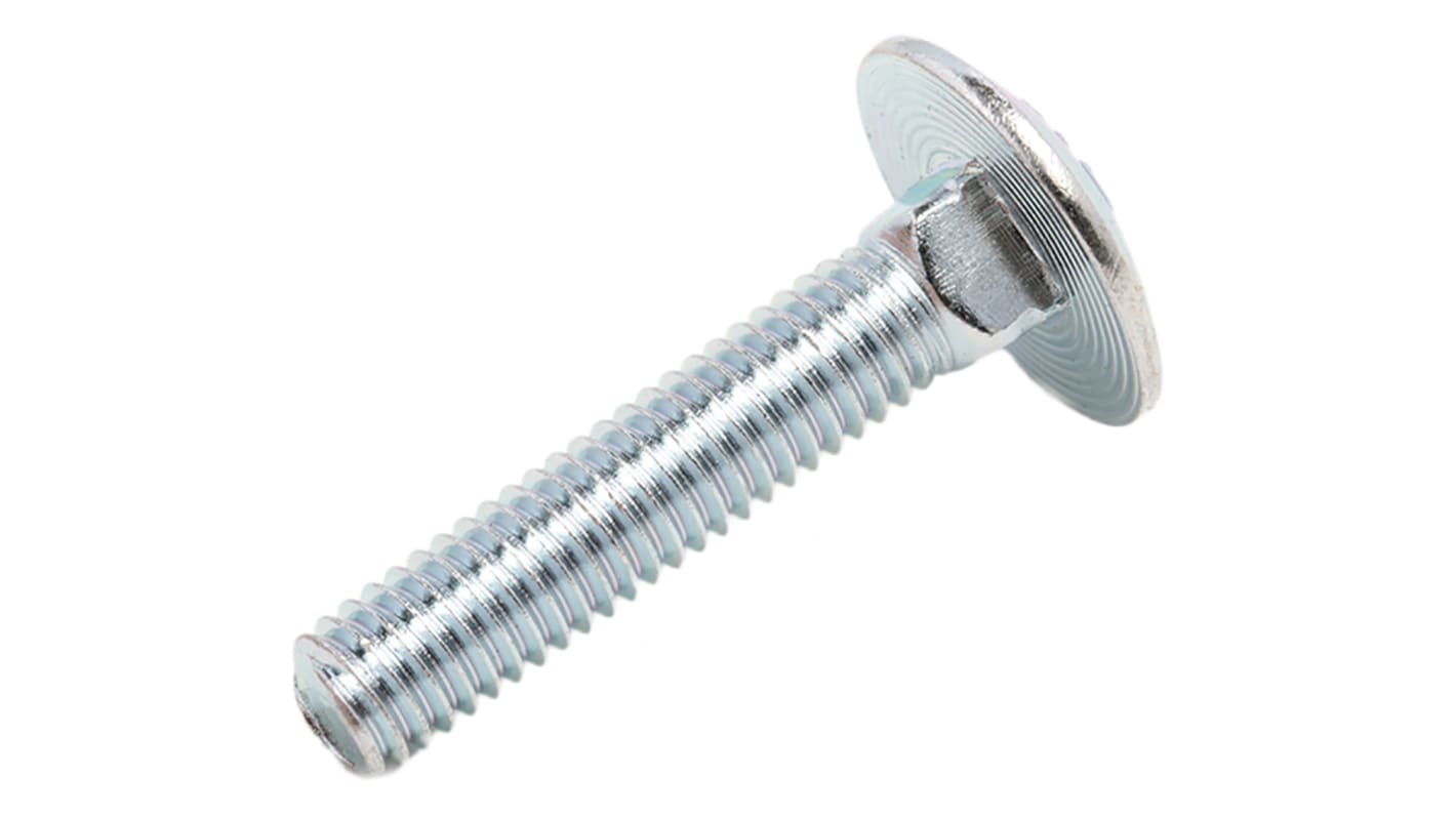 Bright Zinc Plated Steel Coach Bolt, M6 x 30mm