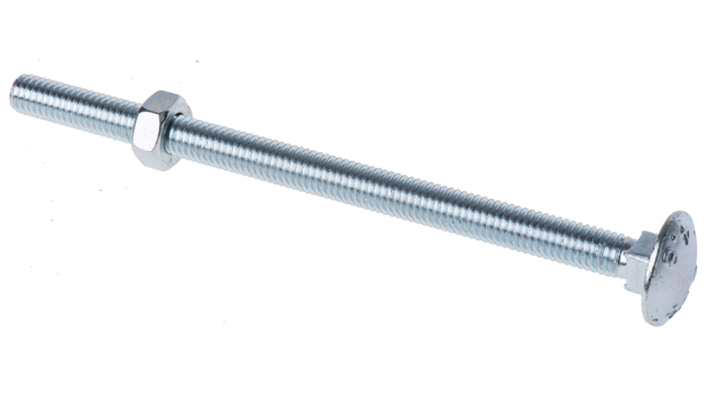 Bright Zinc Plated Steel Coach Bolt, M6 x 100mm