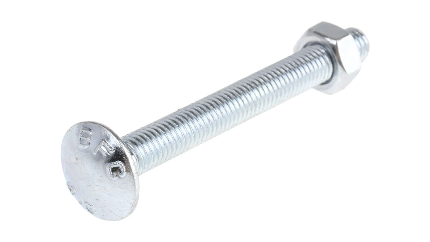 Bright Zinc Plated Steel Coach Bolt, M8 x 75mm