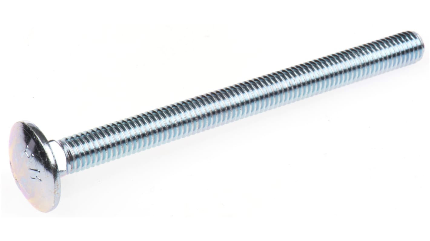 Bright Zinc Plated Steel Coach Bolt, M8 x 100mm