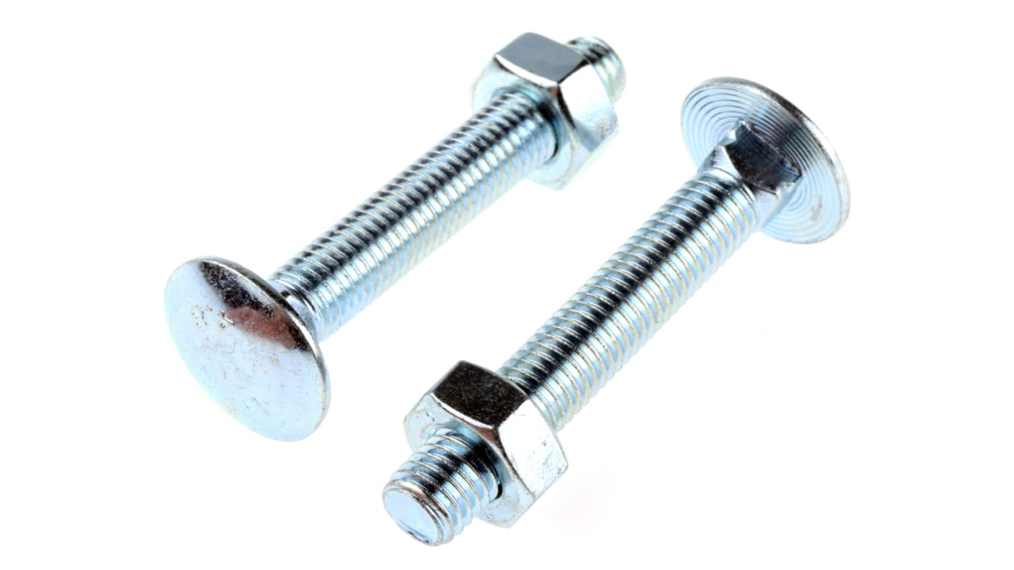 Bright Zinc Plated Steel Coach Bolt, M10 x 65mm
