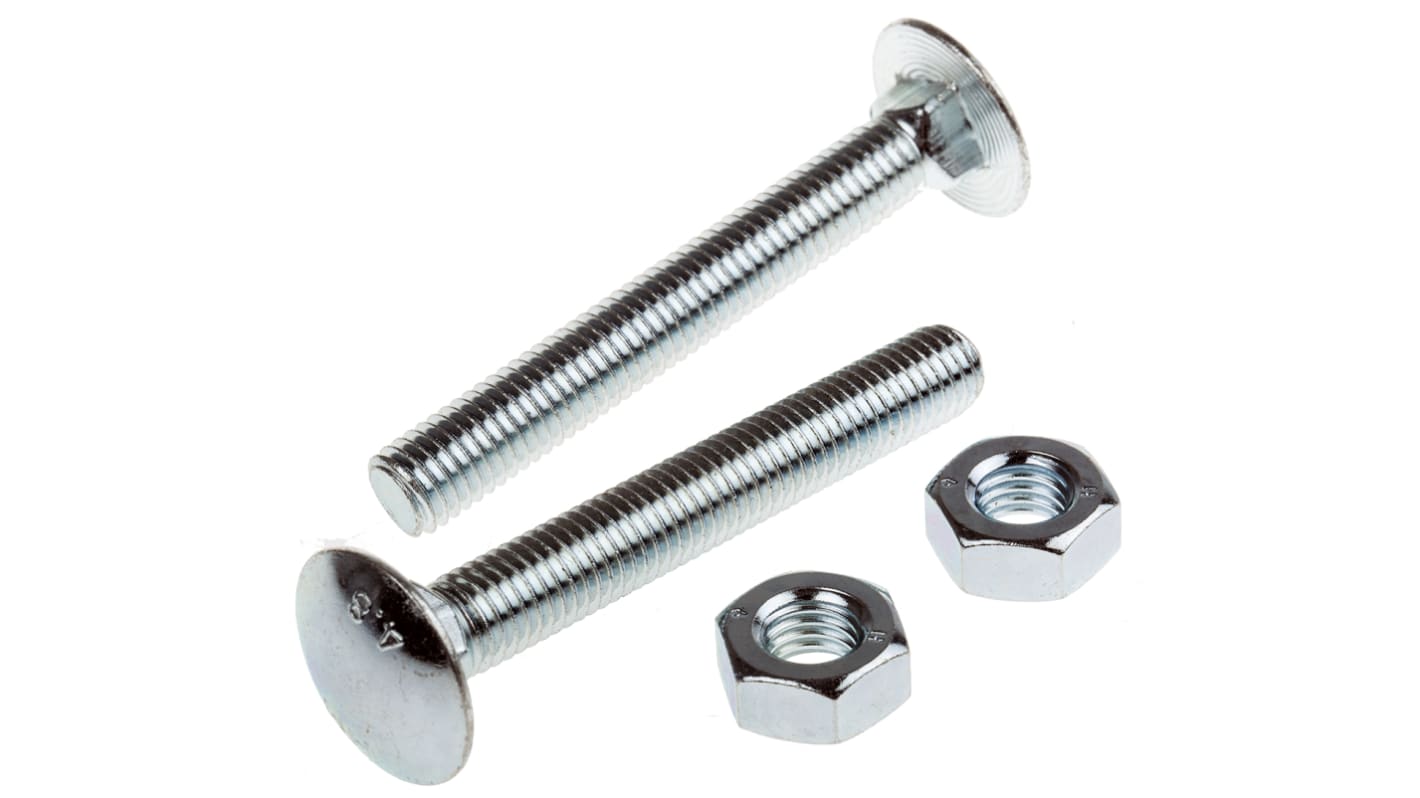 Bright Zinc Plated Steel Coach Bolt, M10 x 75mm