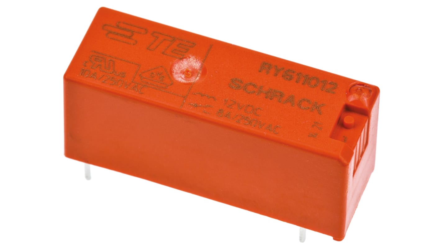 TE Connectivity 功率继电器, 12V 直流线圈, 8A切换, SPDT, 1极, PCB安装, 银合金触点, RY II系列