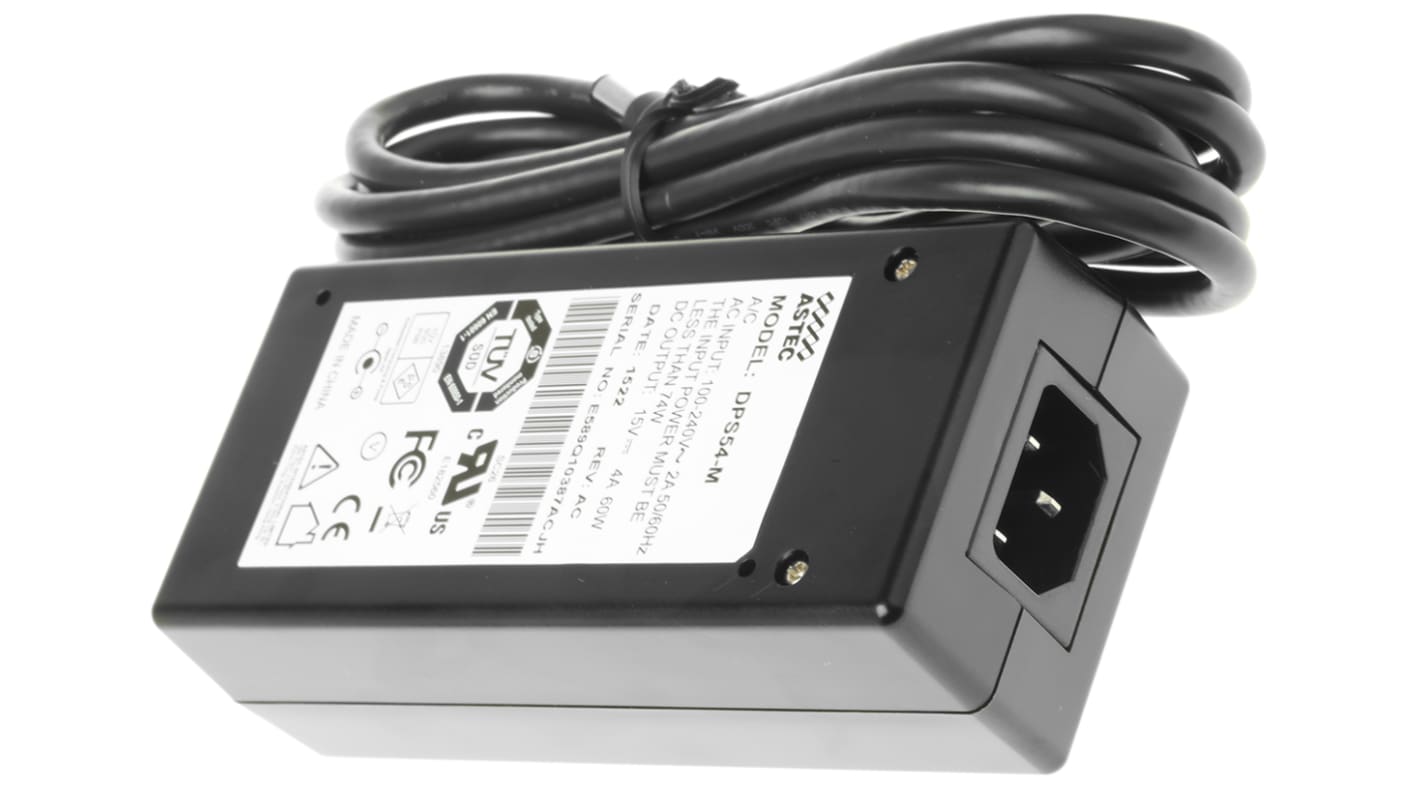 Artesyn Embedded Technologies 15V dc AC/DC-adapter, 4A, 60W, IEC 320-C14