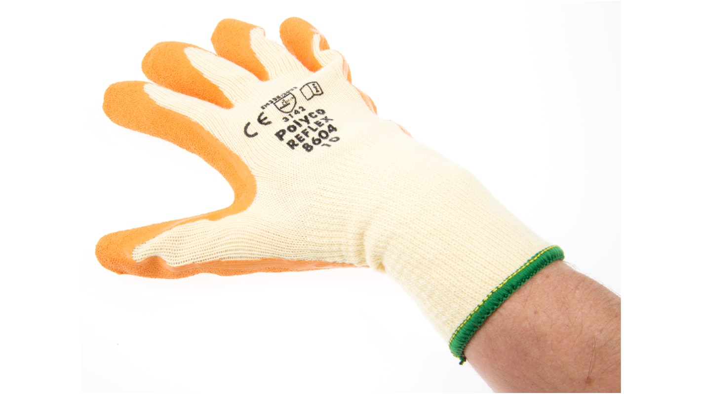 BM Polyco Reflex Yellow Latex General Purpose Work Gloves, Size 10, Large, Latex Coating