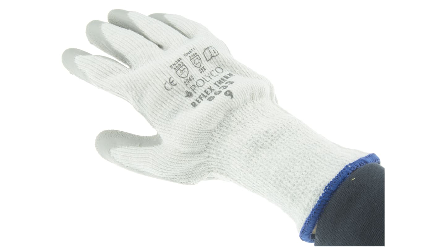 BM Polyco Reflex Grey Latex Thermal Work Gloves, Size 9, Large, Latex Coating