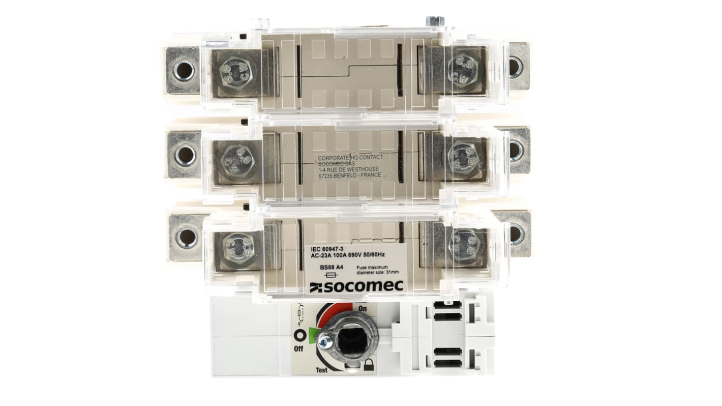 Socomec 10A熔断器式隔离开关, 3极, 最大100A, 3相, A4熔断器