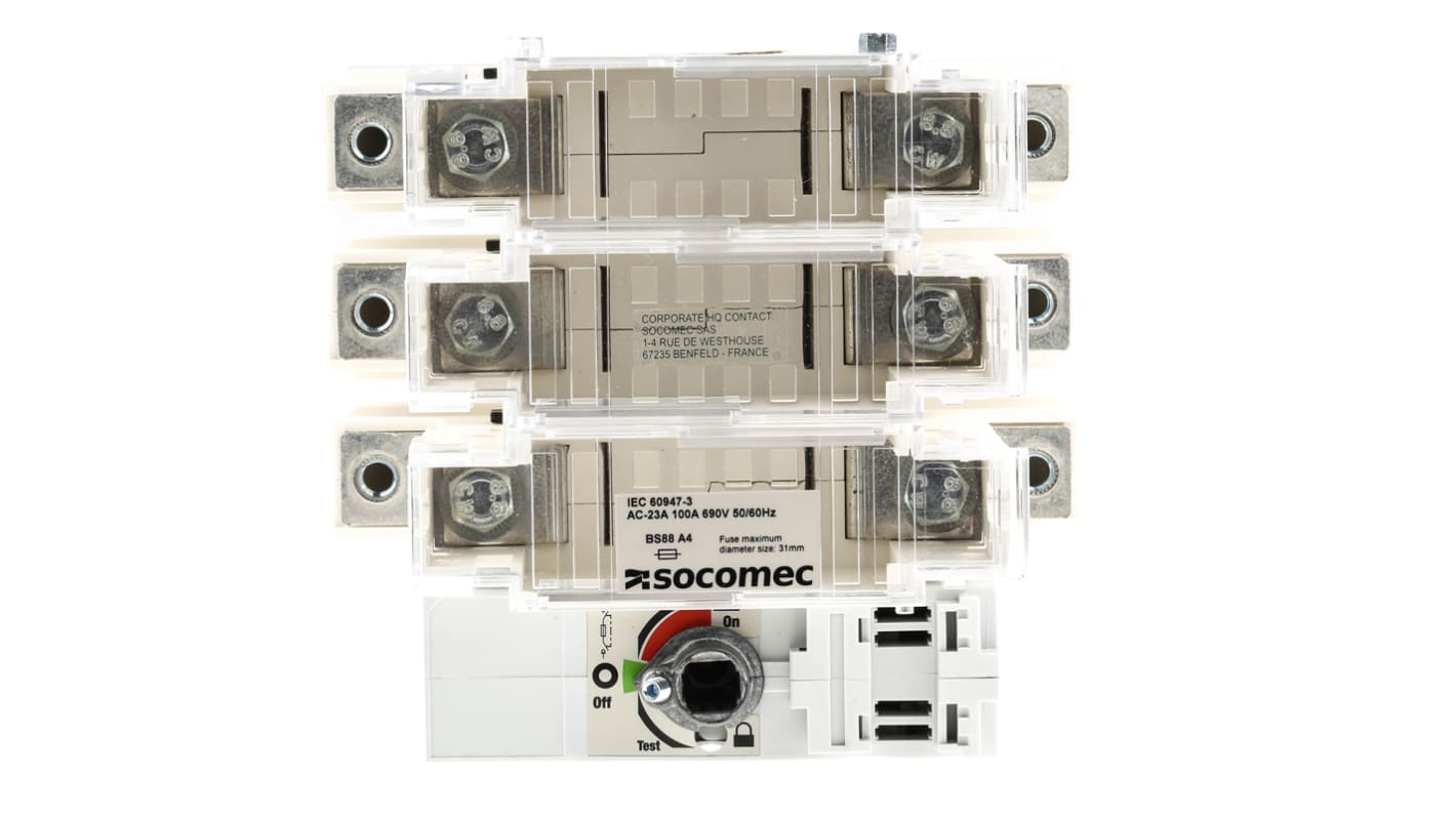 Socomec Fuse Switch Disconnector, 3 Pole, 100A Max Current, 10A Fuse Current