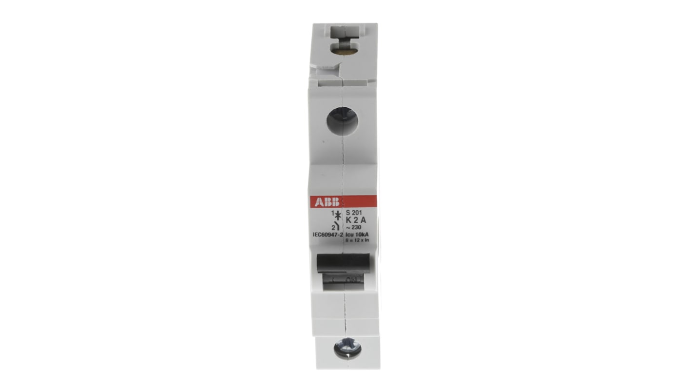 Interruptor automático 1P, 2A, Curva Tipo K, Poder de corte 6 kA S201-K2, System Pro M Compact, Montaje en Carril DIN