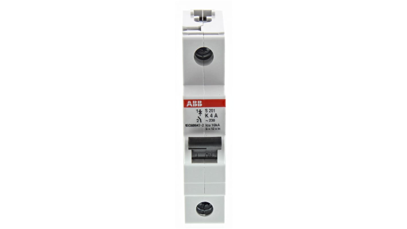 Interruptor automático 1P, 4A, Curva Tipo K, Poder de corte 6 kA S201-K4, System Pro M Compact, Montaje en Carril DIN