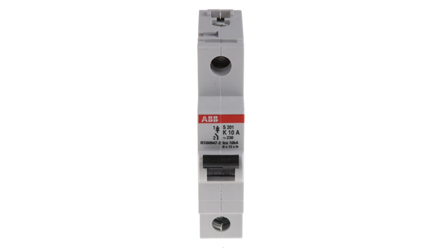 ABB System Pro M Compact S200 MCB, 1P, 10A Curve K, 253V AC, 72V DC, 6 kA Breaking Capacity