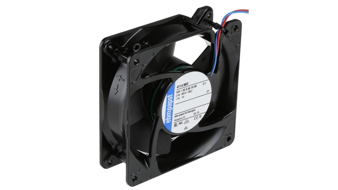 ebm-papst 直流轴流风机, 24 V dc电源, 310m³/h, 19.5W, 最大812mA, 6000rpm, 119 x 119 x 38mm, 4100 NH3 - S-Force系列