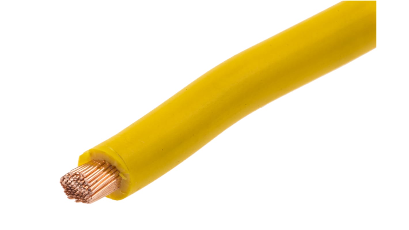 RS PRO Yellow 6mm² Hook Up Wire, 9 AWG, 80/0.3mm, 25m, PVC Insulation