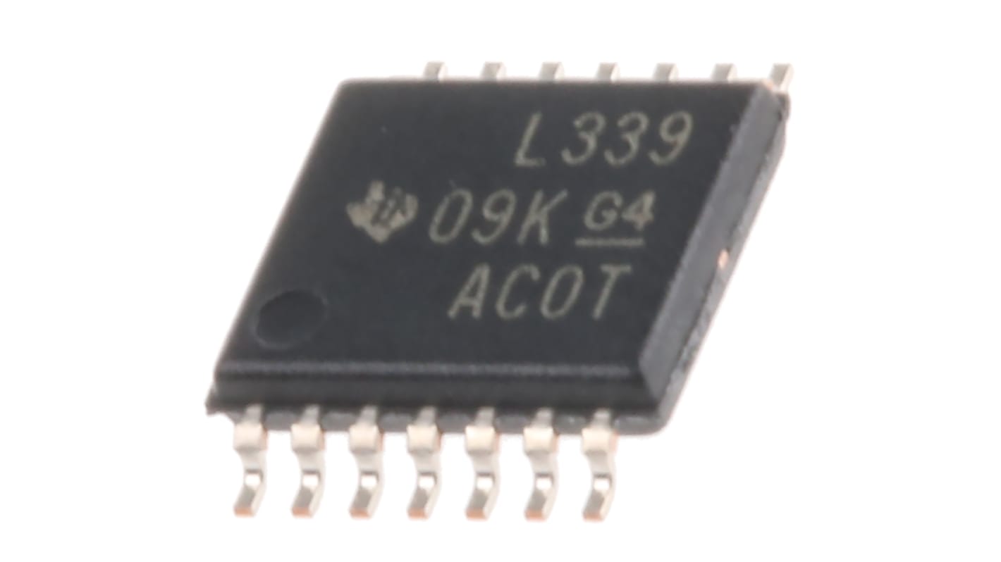 Texas Instruments 比较器芯片, TSSOP, 贴片安装, 双/单电源, 4通道, 1.3μs响应