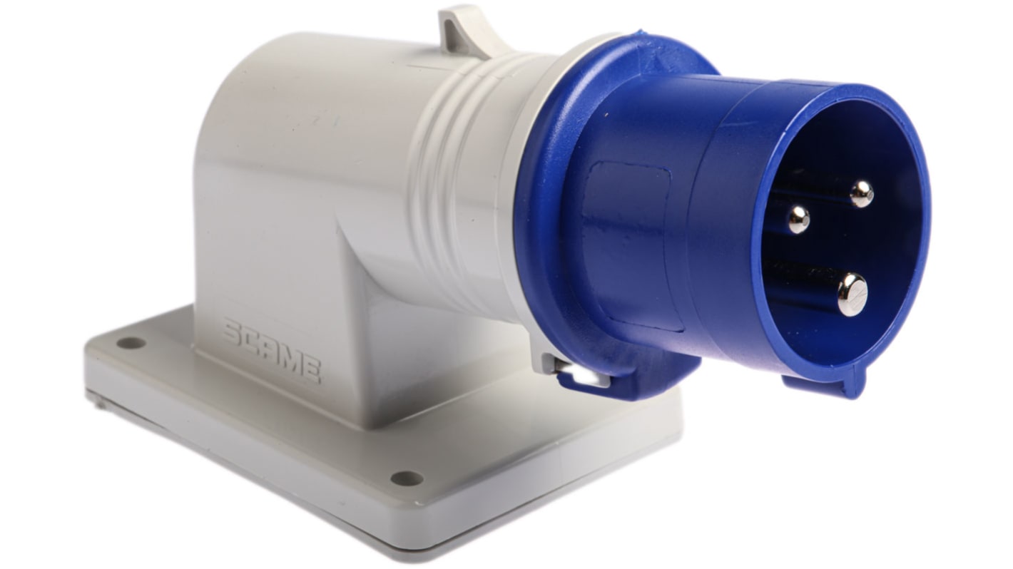 Scame 16A工业连接器插头, 2P + E, 230 V, IP44, 蓝色, 壁挂式安装