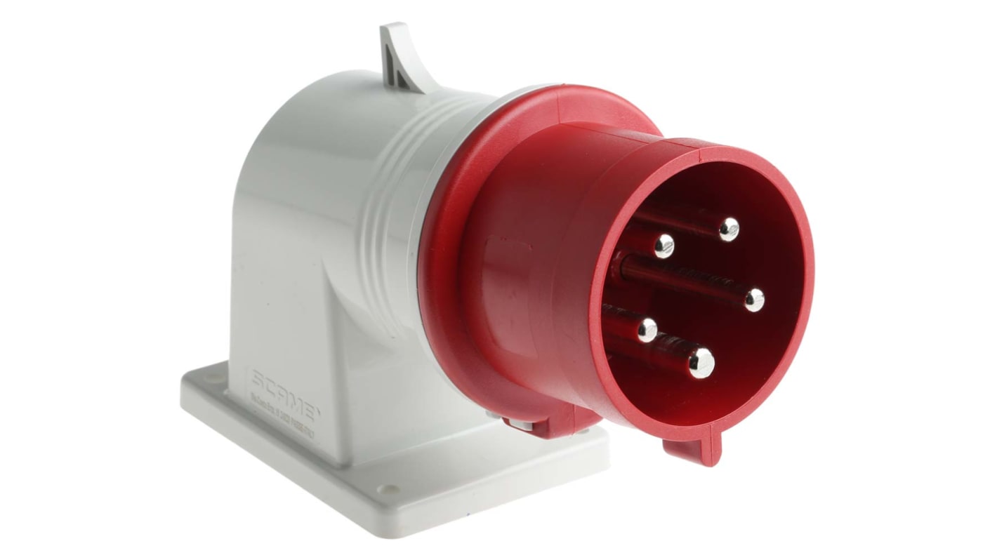 Scame IP44 Red Wall Mount 3P + N + E Right Angle Industrial Power Plug, Rated At 32A, 415 V