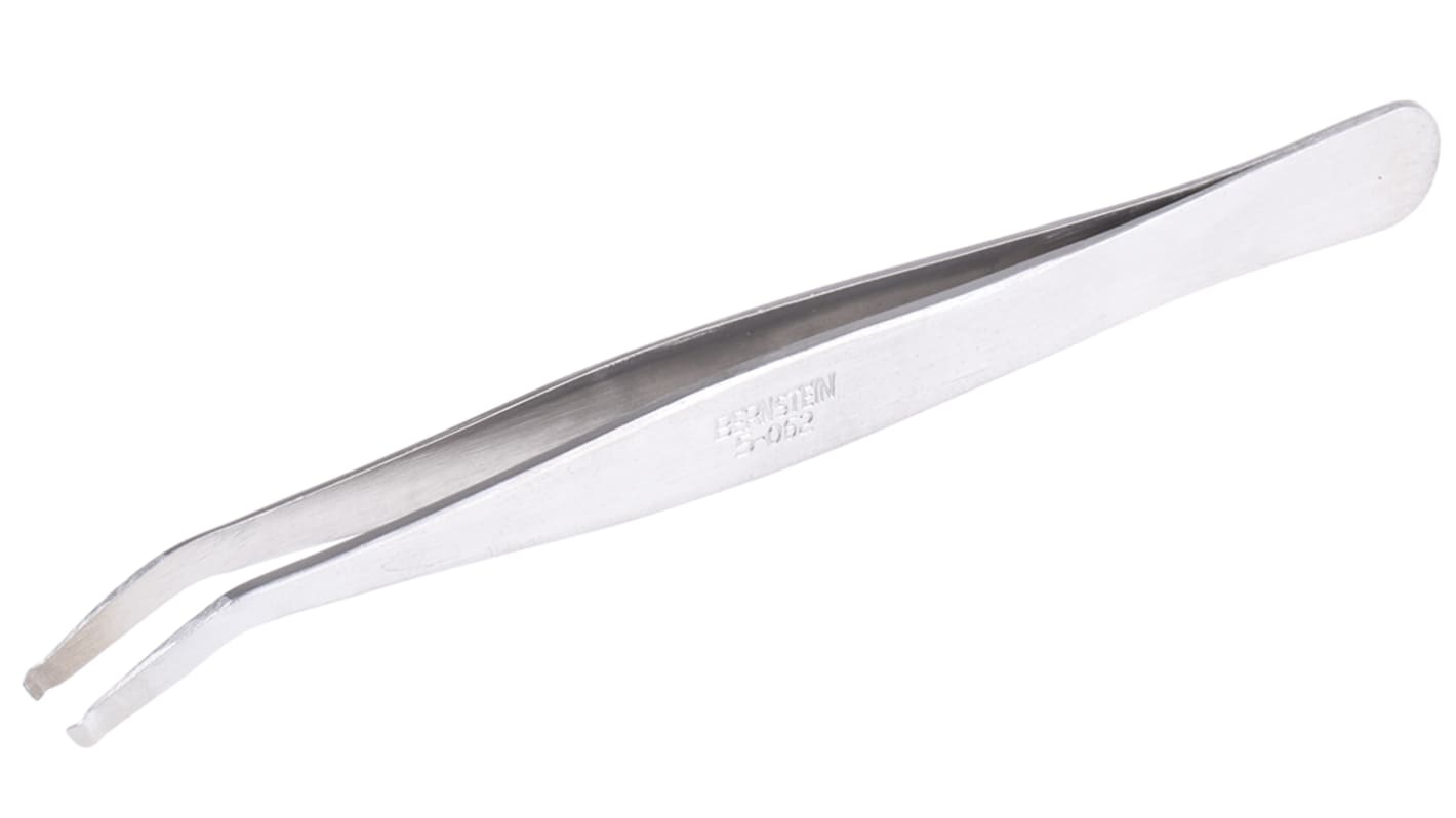 Bernstein Edelstahl Pinzette, 115 mm Geknickt, Spitze Flach Antimagnetisch ESD-sicher