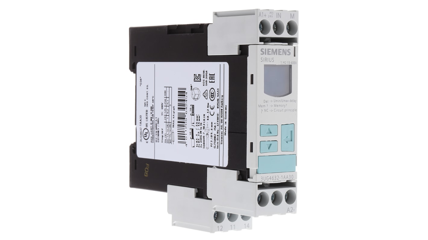 Siemens Voltage Monitoring Relay, 1 Phase, SPDT, 10 → 600V ac/dc, DIN Rail