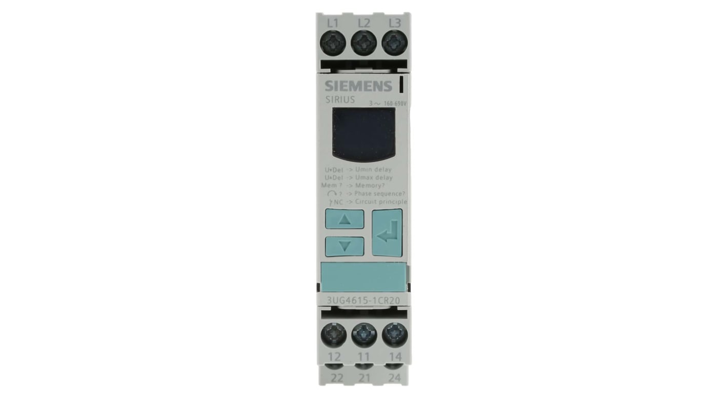 Siemens Phase, Voltage Monitoring Relay, 3 Phase, DPDT, 160 → 690V ac, DIN Rail