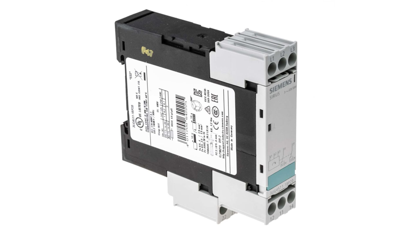 Relé de supervisión de Fase Siemens serie 3UG4, DPDT, 3 fases, para carril DIN