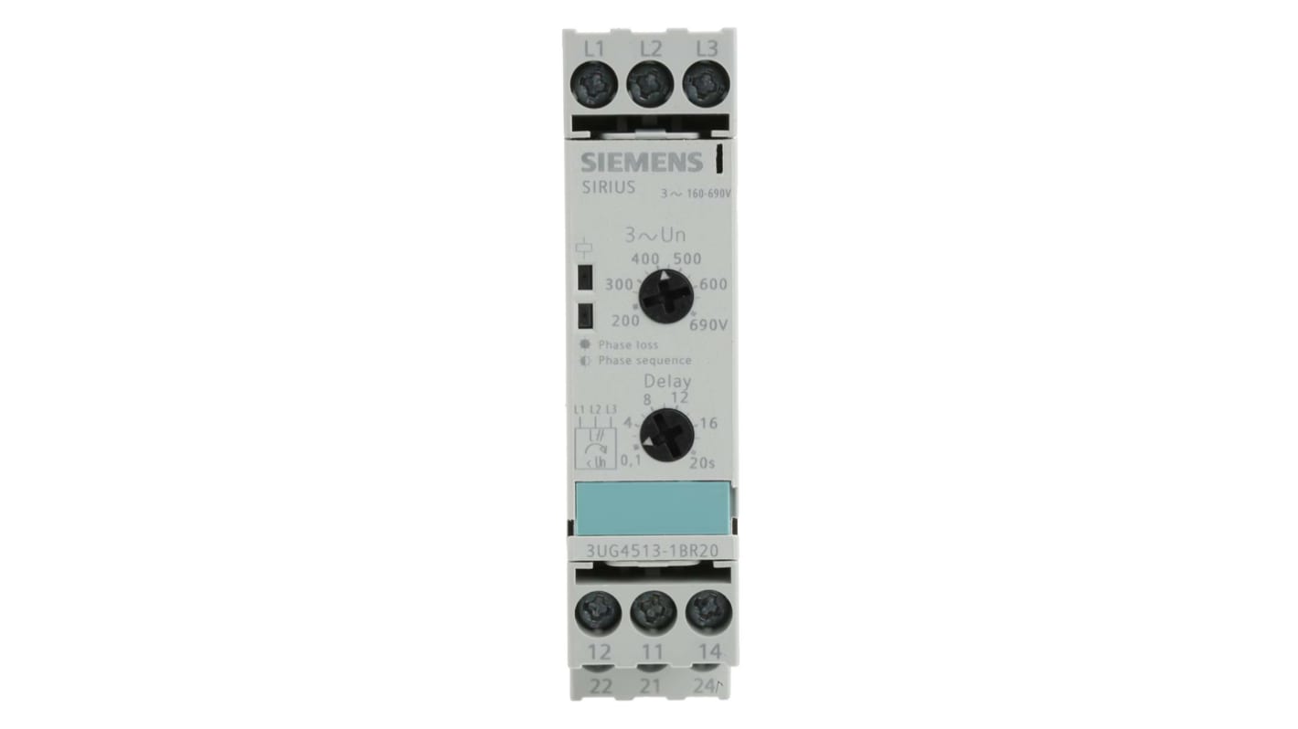 Siemens モニタリングリレー, DPDT, DINレール, 160 → 690V ac Siemens モニタリングリレー, DPDT, DINレール, 160 → 690V ac
