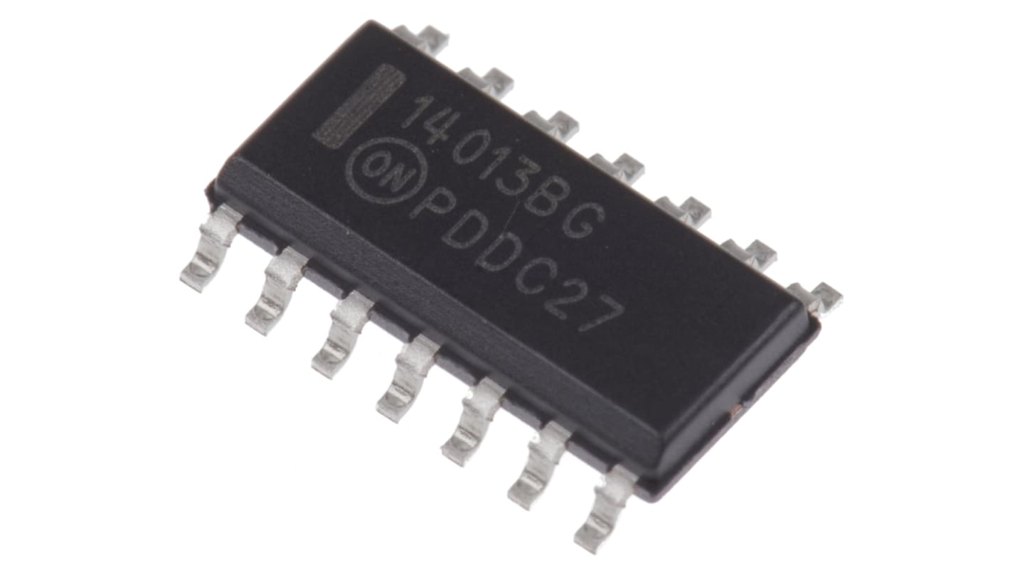 onsemi D型触发器芯片, 上升沿触发, 每片芯2元件, 差分输出, 反相，非反相, 14针, SOIC, 贴片安装