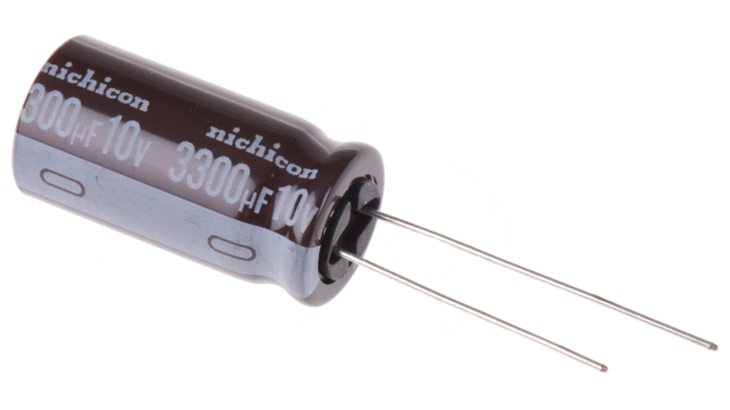 Nichicon 3300μF Aluminium Electrolytic Capacitor 10V dc, Radial, Through Hole - UPS1A332MHD