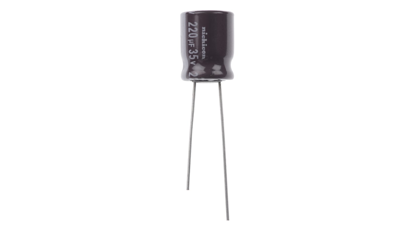 Nichicon 220μF Aluminium Electrolytic Capacitor 35V dc, Radial, Through Hole - UPS1V221MPD