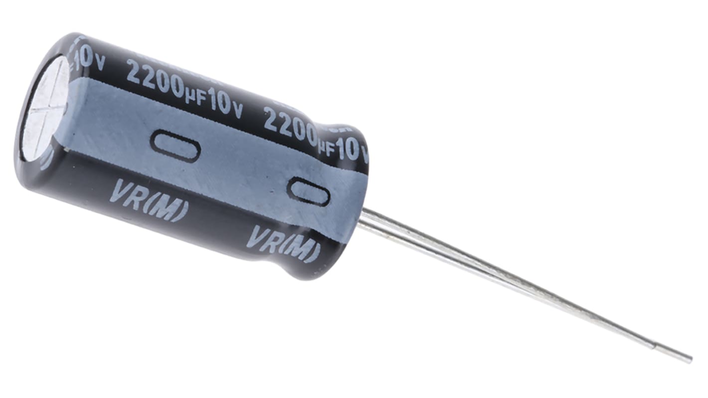 Nichicon VR, THT Aluminium-Elektrolyt Kondensator 2200μF ±20% / 10V dc, Ø 10mm x 20mm, +85°C