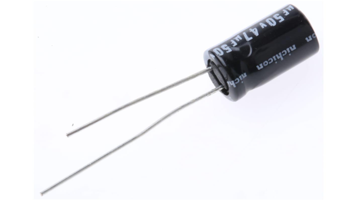 Nichicon VR, THT Aluminium-Elektrolyt Kondensator 47μF ±20% / 50V dc, Ø 6.3mm x 11mm, +85°C