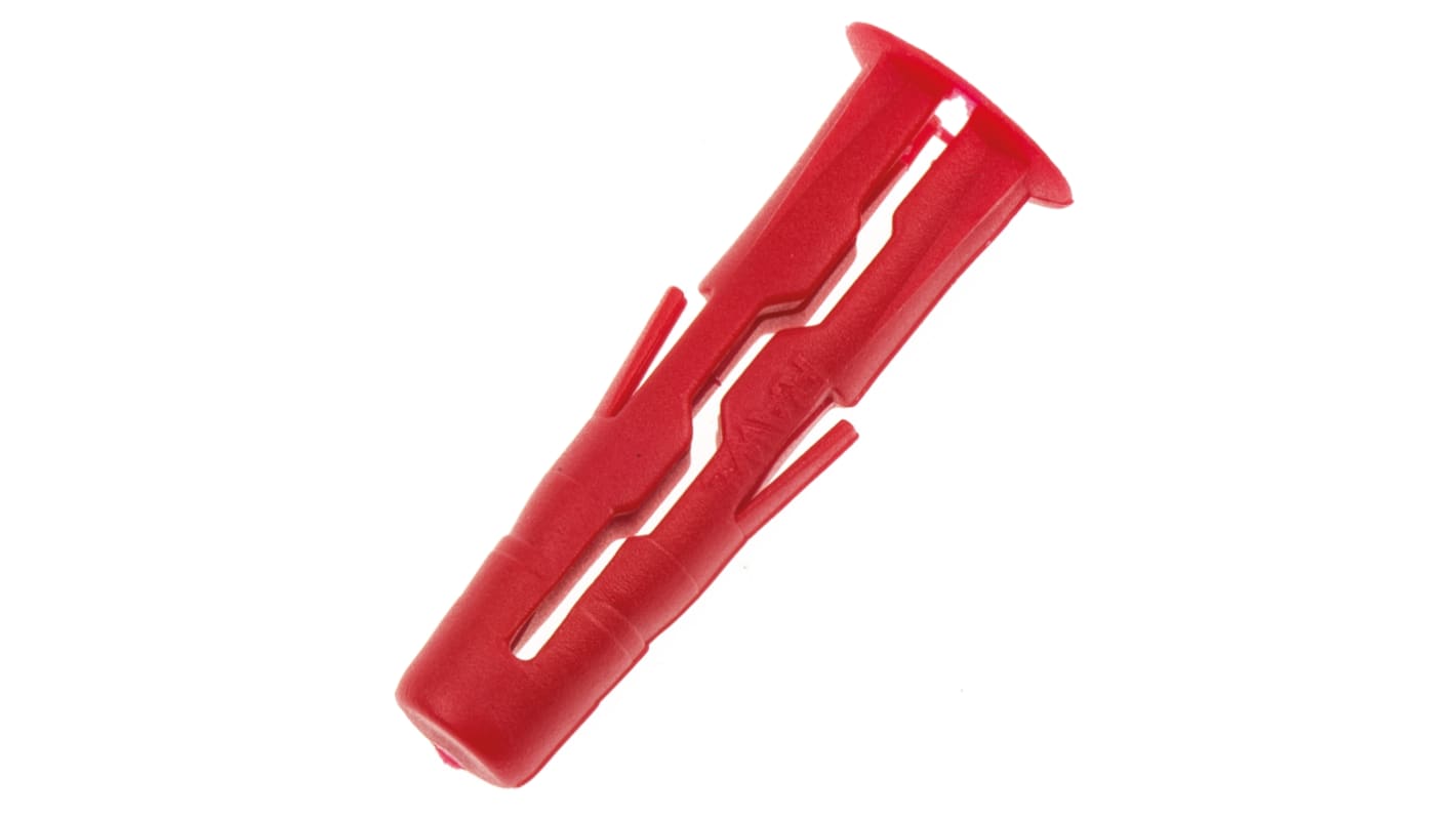 RawlPlug 塑料膨胀管, 红色, 28mm长, 6mm固定孔径