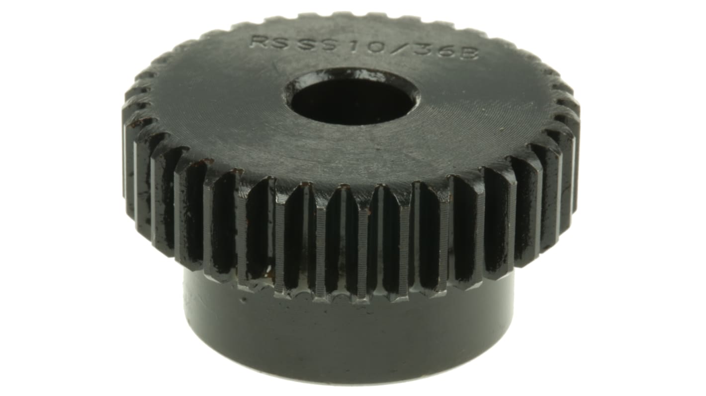 RS PRO Steel 36 Teeth Spur Gear, 1 Module, 10mm Bore Diam, 36mm Pitch Diam, 28mm Hub Diam