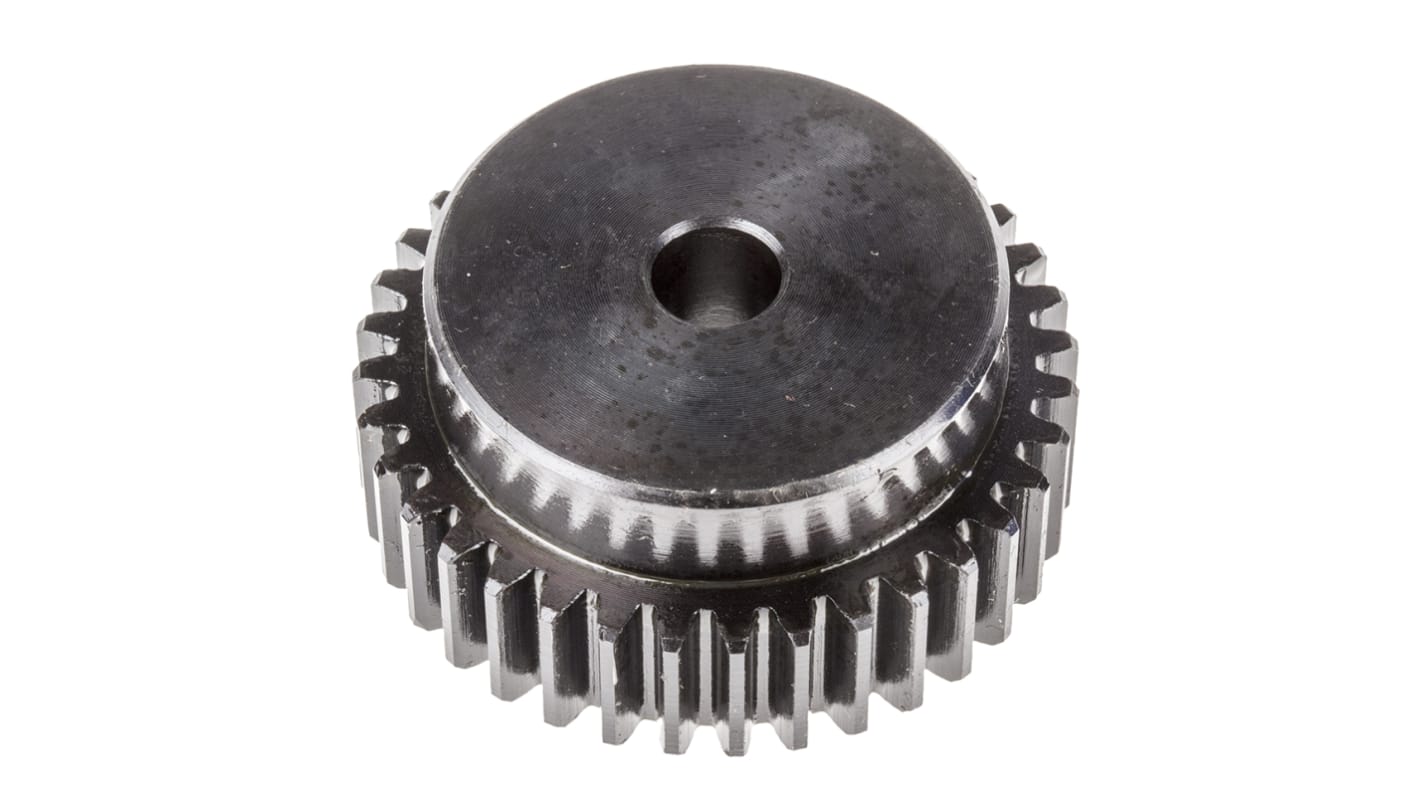 Ingranaggio cilindrico RS PRO, modulo 1.5, 36 denti, passo Ø 54mm, semigiunto Ø 45mm, foro Ø 10mm, in Acciaio