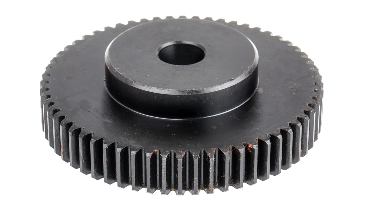 RS PRO Steel 60 Teeth Spur Gear, 1.5 Module, 15mm Bore Diam, 90mm Pitch Diam, 50mm Hub Diam