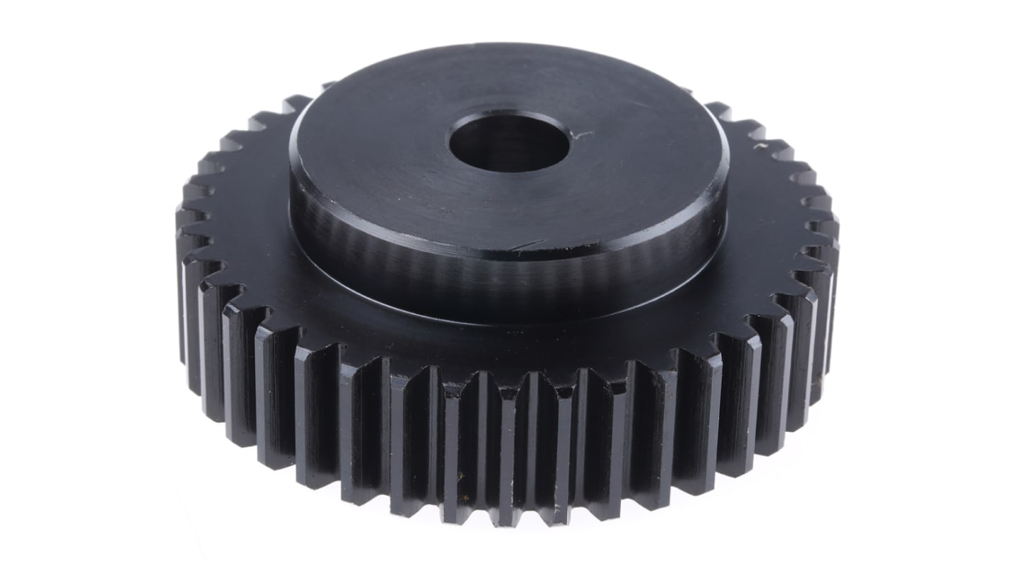 RS PRO Steel 40 Teeth Spur Gear, 2 Module, 15mm Bore Diam, 80mm Pitch Diam, 55mm Hub Diam