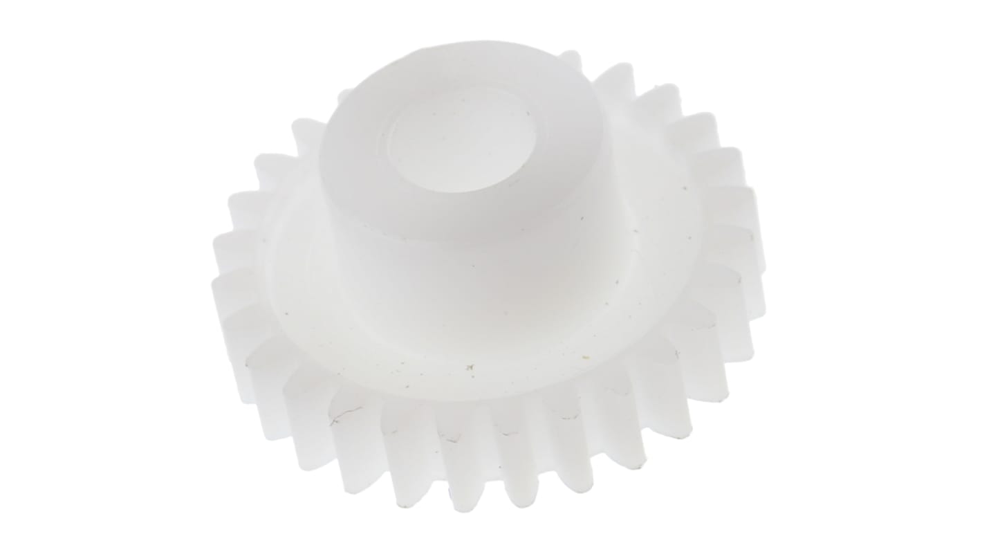 Ingranaggio cilindrico RS PRO, modulo 0.5, 28 denti, passo Ø 14mm, semigiunto Ø 8mm, foro Ø 4mm, in POM